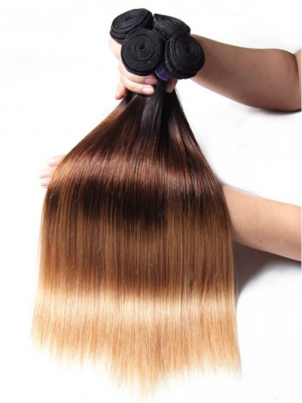 3 Bundles Three Tone Ombre Straight Human Virgin Hair Weaving