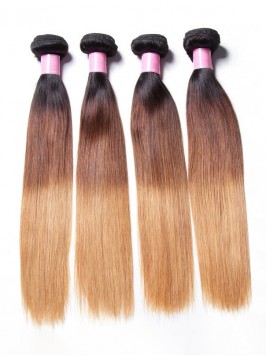 4 Bundles Three Tone Ombre Straight Human Virgin H...