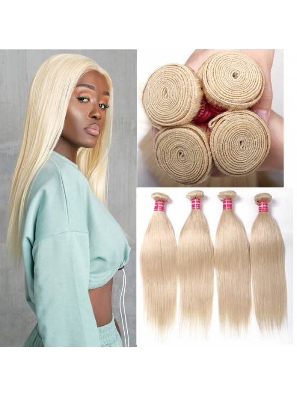 4Pcs 613 Blonde Hair Weave Bundles 16-24 Inch Straight Virgin Human Hair