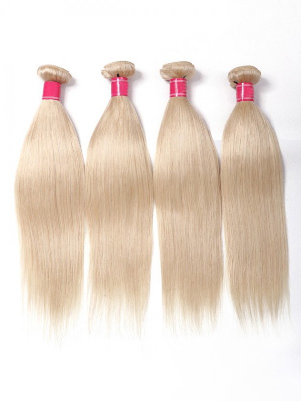 4Pcs 613 Blonde Hair Weave Bundles 16-24 Inch Straight Virgin Human Hair