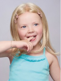 Angled Little Girl's Blonde Mid-Part Hair Wig