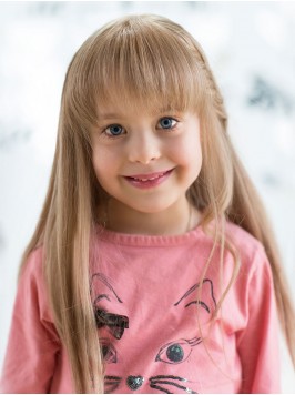 Little Girl's Long Angle Hair Straight Wig With Ba...