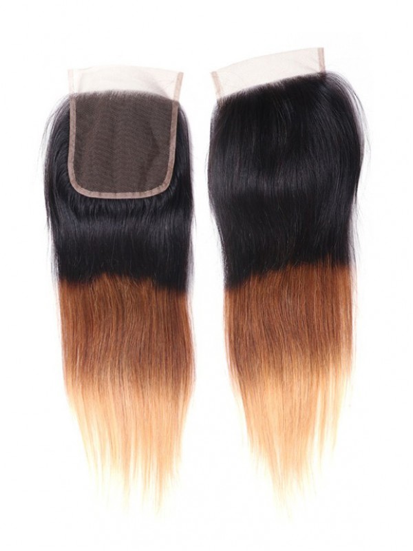 1PC T1B/4/27 Ombre Color Lace Closure Free Part Straight Human Hair