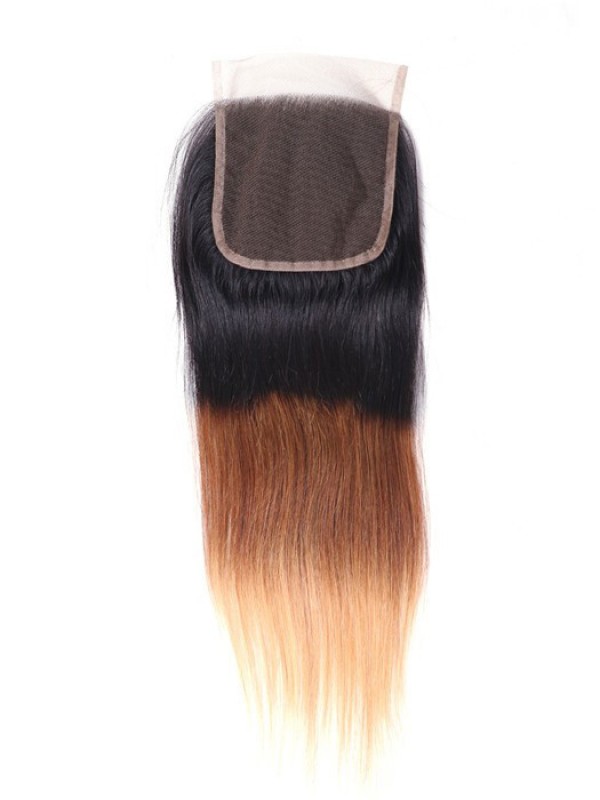 1PC T1B/4/27 Ombre Color Lace Closure Free Part Straight Human Hair