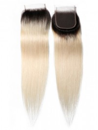 Straight Hair 1B/613 Blonde Ombre Human Hair Free Part 4*4 Lace Closures