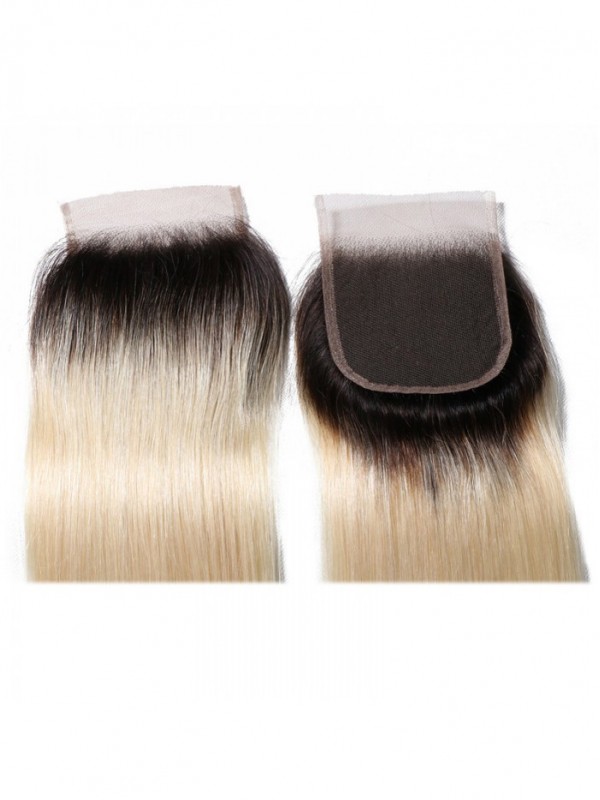 Straight Hair 1B/613 Blonde Ombre Human Hair Free Part 4*4 Lace Closures