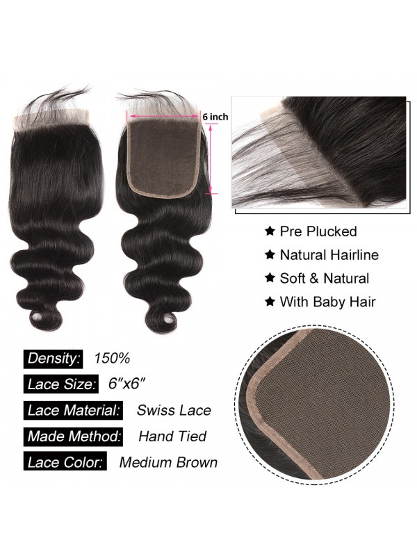 Body Wave Closure 6*6 Lace Closure Hair Human Hair Closure