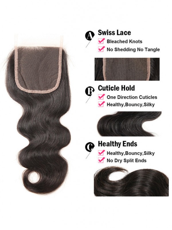 Brazilian Body Wave Virgin Human Hair 4x4 Lace Closure