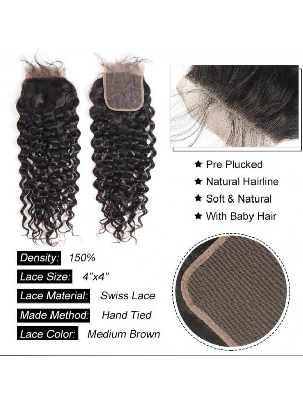 Natural Wave 4*4 Lace Closure 1pc Peruvian Human Hair