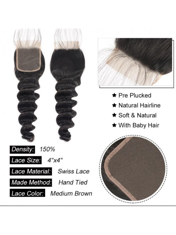 Peruvian Hair Loose Deep Wave 4*4 Lace Closure