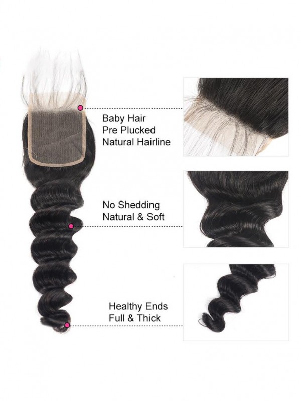 Brazilian Human Hair Loose Deep Wave 4x4 Lace Closure 1pc