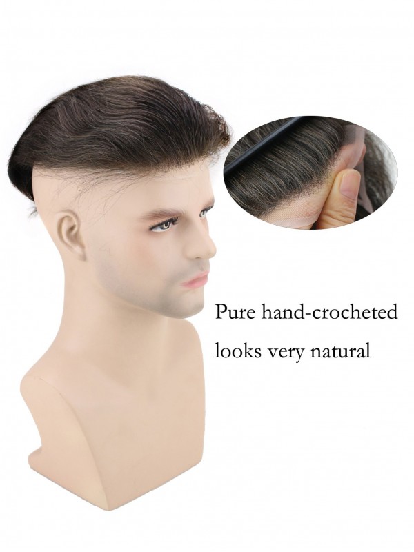 Human Hair Men Toupee Wig Super Thin Skin Base Size 8"x10"