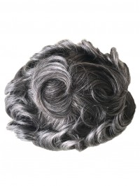 Grey Hair Men's Toupee Fine Mono