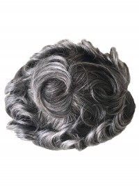 Grey Hair Men's Toupee Fine Mono