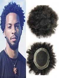 Black Curly Lace Afro Toupee For Men