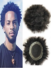 Black Curly Lace Afro Toupee For Men