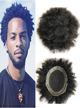 Black Curly Lace Afro Toupee For Men