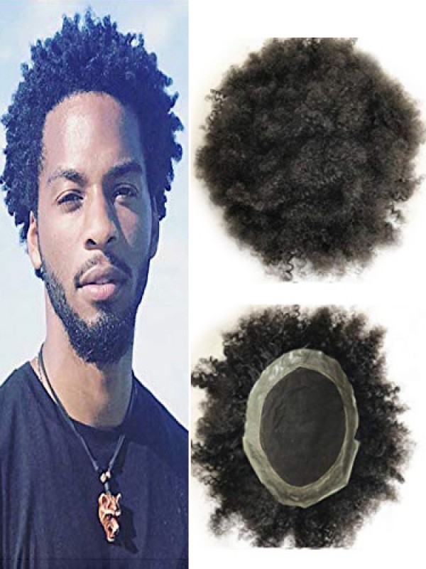 Black Curly Lace Afro Toupee For Men