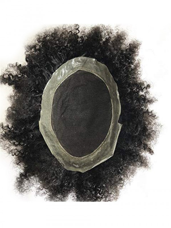 Black Curly Lace Afro Toupee For Men