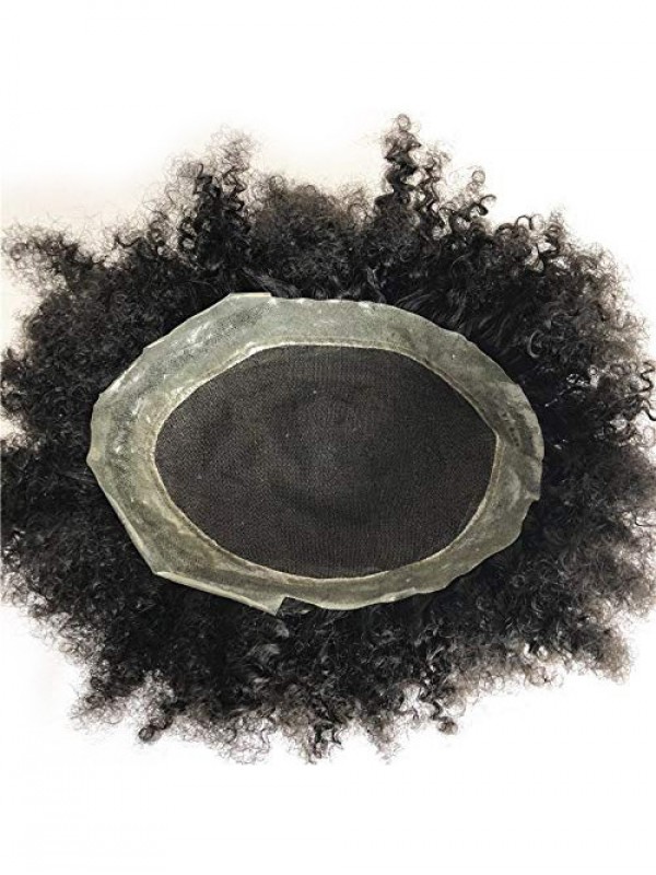 Black Curly Lace Afro Toupee For Men