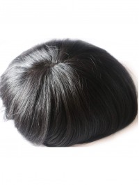 Jet Black Fine Mono Toupee Human Hair Piece