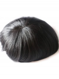 Jet Black Fine Mono Toupee Human Hair Piece