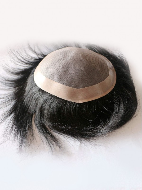 Jet Black Fine Mono Toupee Human Hair Piece