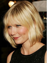 Blonde Bob Style Short Wavy Capless Synthetic Wig With Bangs 10 Inches