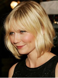 Blonde Bob Style Short Wavy Capless Synthetic Wig With Bangs 10 Inches