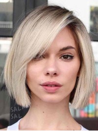 Short Straight Bob Style Capless Synthetic Wig Wwith Side Bangs 10 Inches