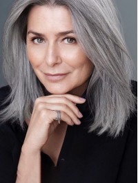 Grey Long Straight Capless Synthetic Wig Without Bangs 16 Inches