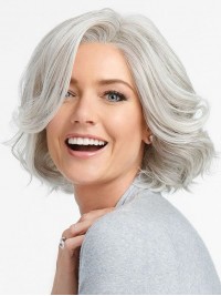 Grey Short Wavy Capless Synthetic Wig With Side Bangs 12 Inches