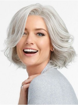 Grey Short Wavy Capless Synthetic Wig With Side Ba...