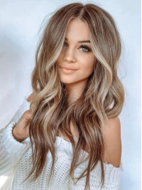 Ombre Long Wavy Central Parting Capless Human Hair Wigs 22 Inches