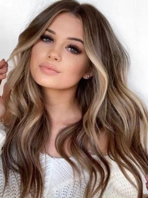 Ombre Long Wavy Central Parting Capless Human Hair Wigs 22 Inches