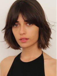 Bob Style Short Straight Lace Front Human Hair Wigs With Bangs 10 Inches