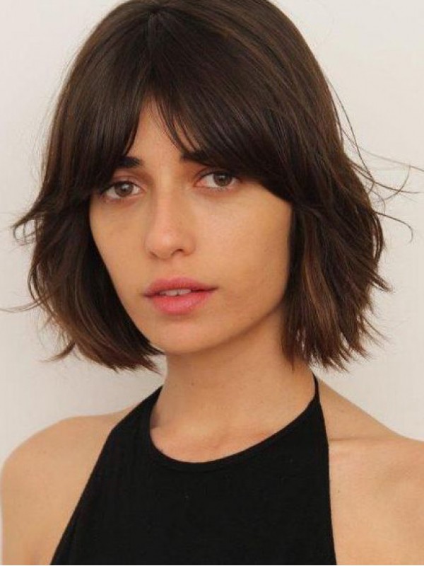 Bob Style Short Straight Lace Front Human Hair Wigs With Bangs 10 Inches