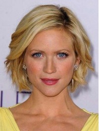 Short Bob Style Wavy Capless Human Hair Wigs With Side Bangs 10 Inches