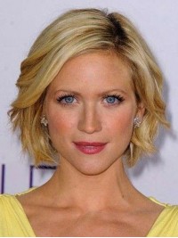 Short Bob Style Wavy Capless Human Hair Wigs With Side Bangs 10 Inches