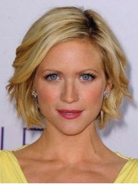Short Bob Style Wavy Capless Human Hair Wigs With Side Bangs 10 Inches