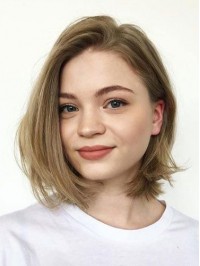 Short Blonde Straight Lace Front Human Hair Wigs With Side Bangs 12 Inches