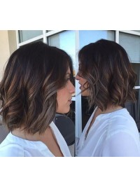 Ombre Short Wavy Capless Human Hair Wigs 12 Inches