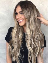 Ombre Central Parting Long Wavy Capless Human Hair Wigs 22 Inches