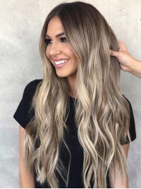 Ombre Central Parting Long Wavy Capless Human Hair Wigs 22 Inches