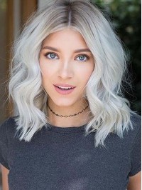 Medium Grey Central Parting Wavy Lace Front Wavy Human Hair Wigs 14 Inches
