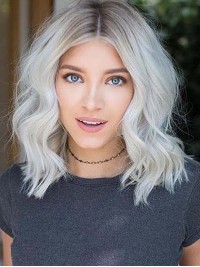 Medium Grey Central Parting Wavy Lace Front Wavy Human Hair Wigs 14 Inches
