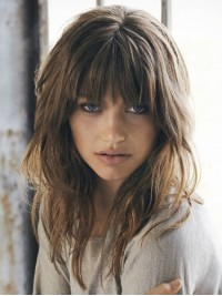 Layered Wavy Long Capless Human Hair Wigs With Bangs 16 Inches