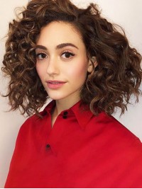Medium Curly Capless Human Hair Wigs With Side Bangs 14 Inches