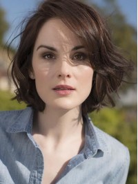 Bob Style Short Wavy Capless Human Hair Wigs With Side Bangs 12 Inches