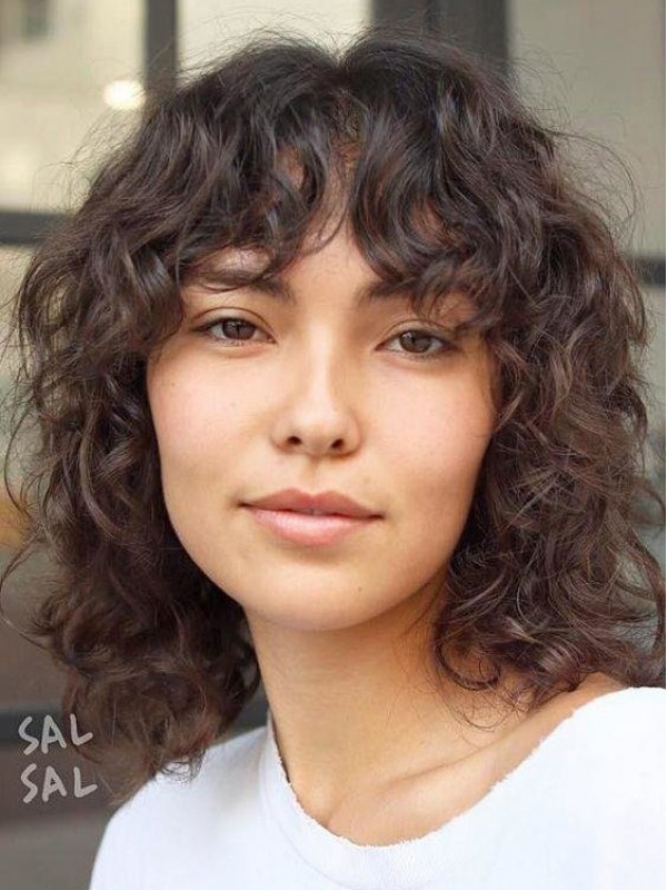 Medium Curly Capless Human Hair Wigs With Bangs 14 Inches